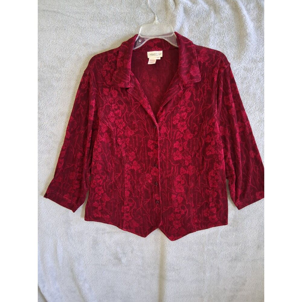 1X Top Red Whimsigoth Liquid Knit Slinky Coldwater Creek Vneck ButtonUp Collared